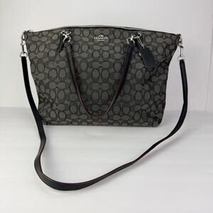 EUC Coach Kelsey Large Zip Signature Canvas Black/Grey Silver Satchel Purse